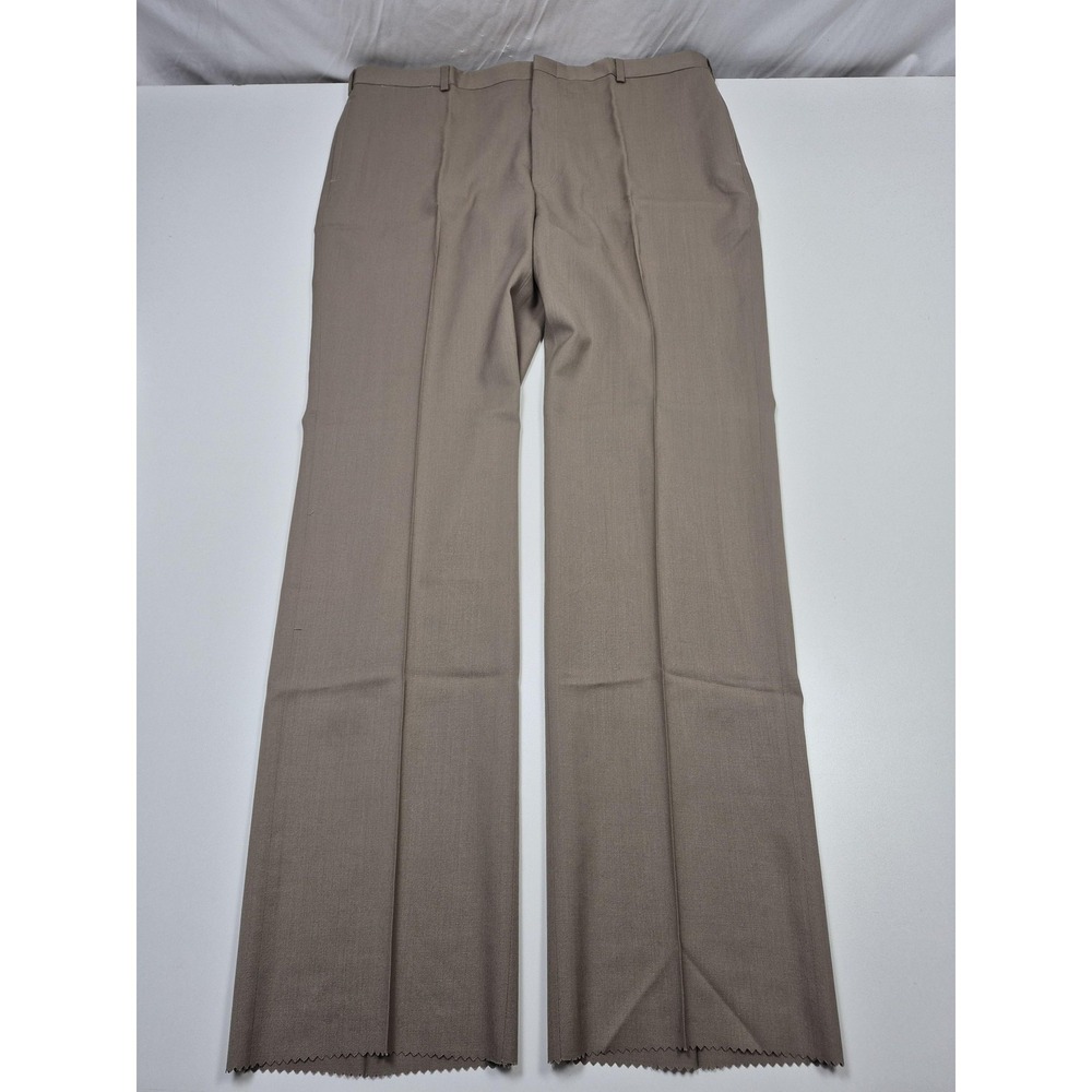 Palm Beach Dress Pants Men's 42x36 Beige Wool Flat Front Straight Unhemmed USA